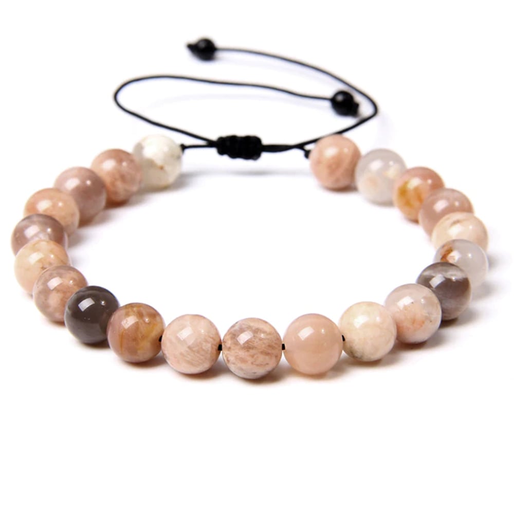 Bracciale in pietra del sole – Perle sferiche da 8 mm cordoncino regolabile