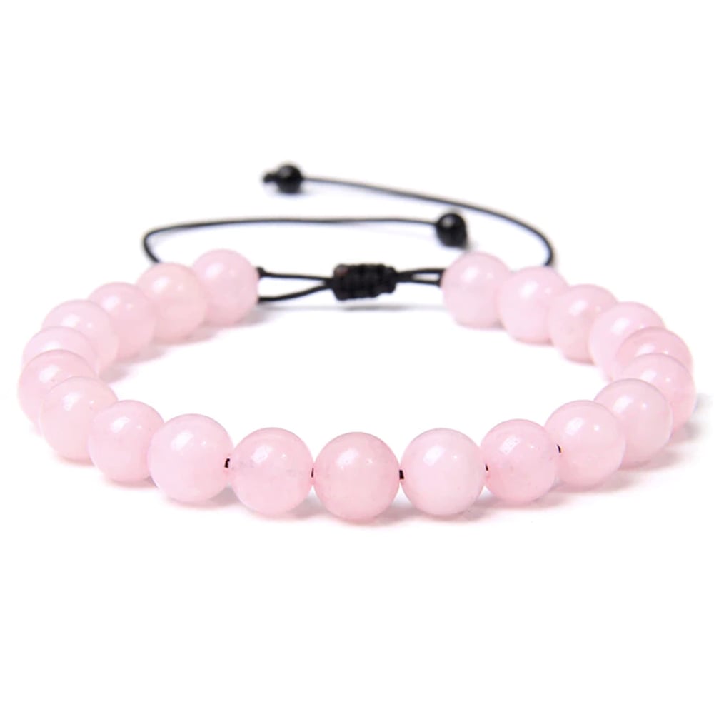 Bracciale in quarzo rosa – Perle sferiche da 8 mm cordoncino regolabile