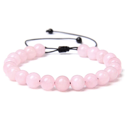 Bracciale in quarzo rosa – Perle sferiche da 8 mm cordoncino regolabile