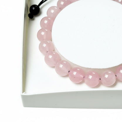 Bracciale in quarzo rosa – Perle sferiche da 8 mm cordoncino regolabile