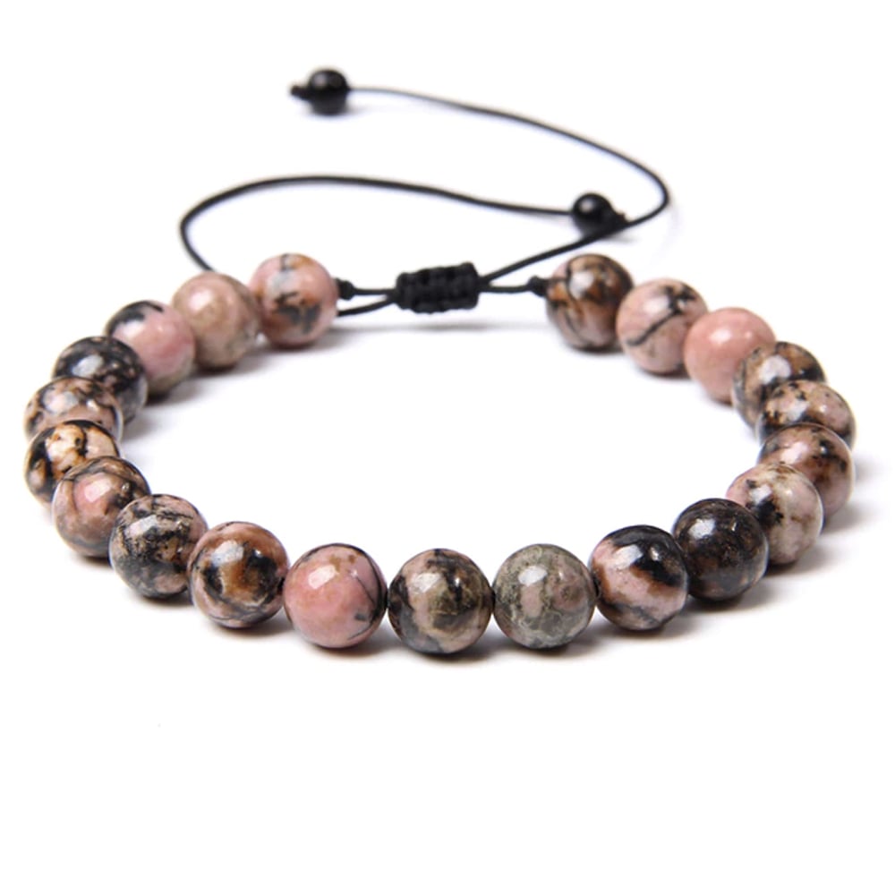 Bracciale in rodonite – Perle sferiche da 8 mm cordoncino regolabile