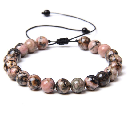 Bracciale in rodonite – Perle sferiche da 8 mm cordoncino regolabile