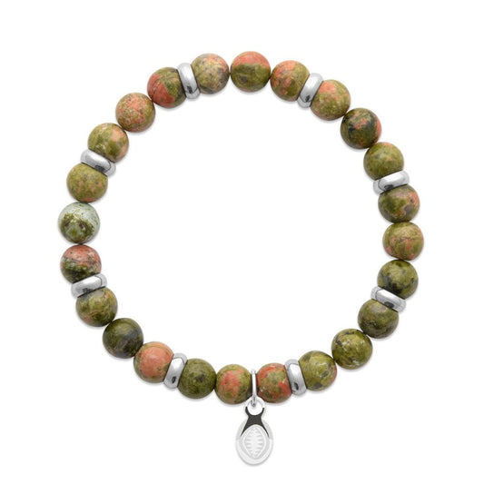 Bracciale in unakite e anelli per lui