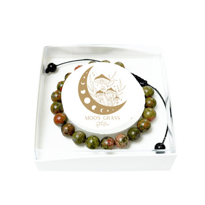 bracciale-in-unakite-perle-sferiche-da-8-mm-cordoncino-regolabile