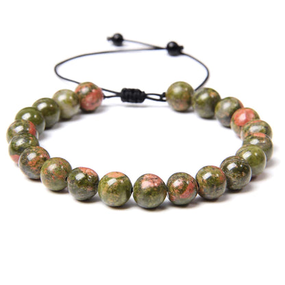 Bracciale in unakite – Perle sferiche da 8 mm cordoncino regolabile