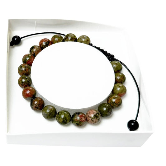 bracciale-in-unakite-perle-sferiche-da-8-mm-cordoncino-regolabile