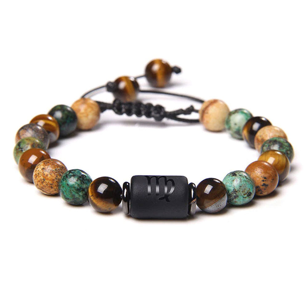 Bracciale Vergine – Occhio di tigre, turchese, diaspro – Cordone regolabile