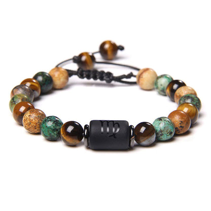 Bracciale Vergine – Occhio di tigre, turchese, diaspro – Cordone regolabile