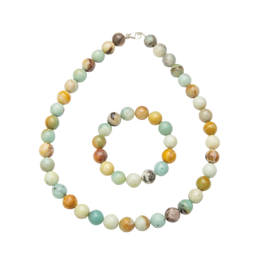 Parure in amazzonite multicolore – Perle sferiche da 12 mm