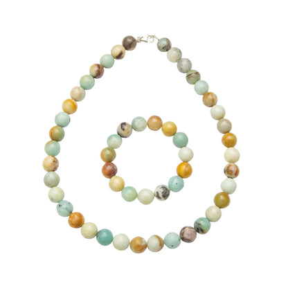 Parure in amazzonite multicolore – Perle sferiche da 12 mm