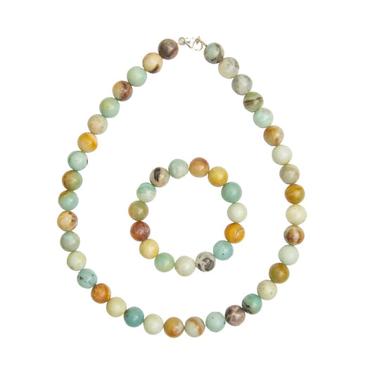 Parure in amazzonite multicolore – Perle sferiche da 12 mm