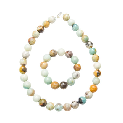 Parure in amazzonite multicolore – Perle sferiche da 14 mm