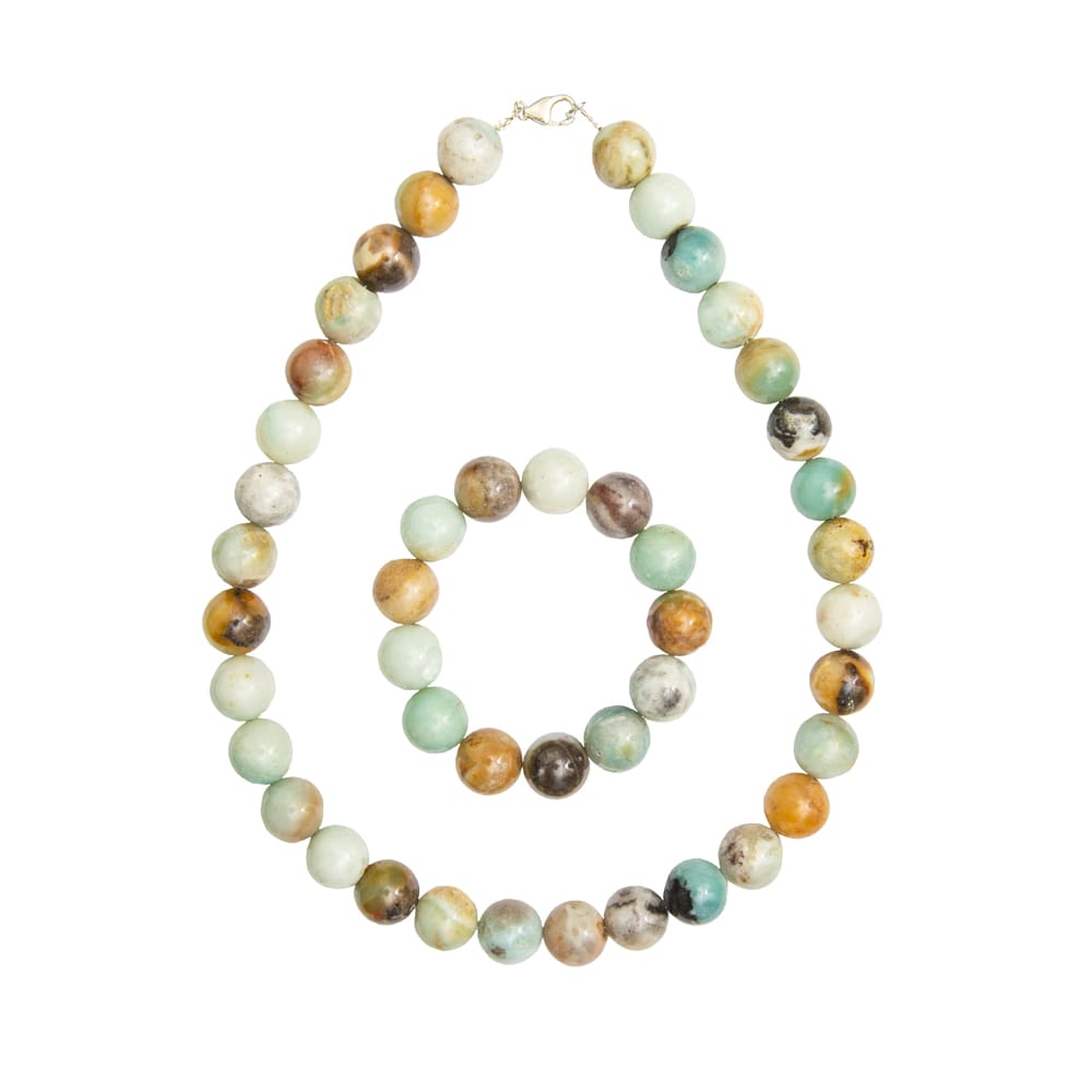 Parure in amazzonite multicolore – Perle sferiche da 14 mm