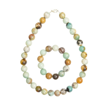 Parure in amazzonite multicolore – Perle sferiche da 14 mm