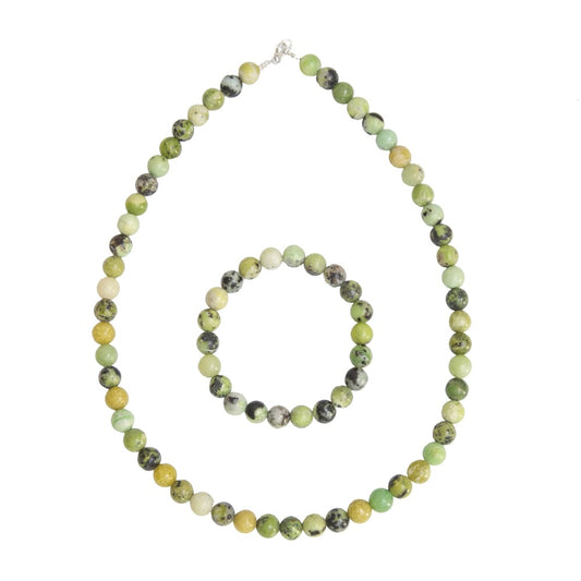 Parure in crisopale limone – Perle sferiche da 8 mm