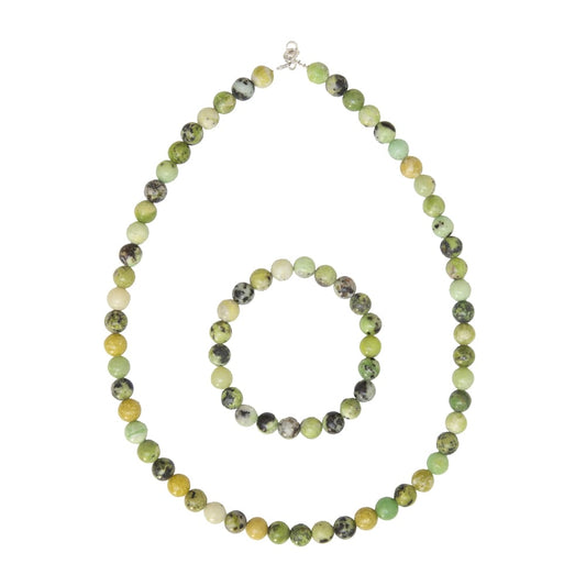 Parure in crisopale limone – Perle sferiche da 8 mm