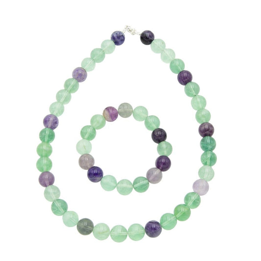 Parure in fluorite multicolore – Perle sferiche da 12 mm