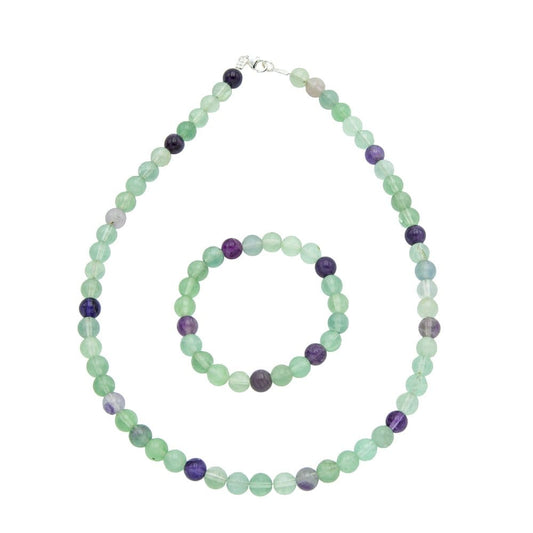 Parure in fluorite multicolore – Perle sferiche da 8 mm