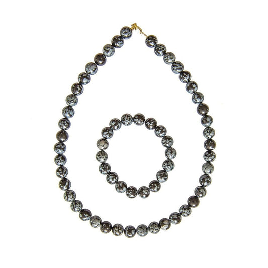 Parure in ossidiana fiocco di neve – Perle sferiche da 10 mm