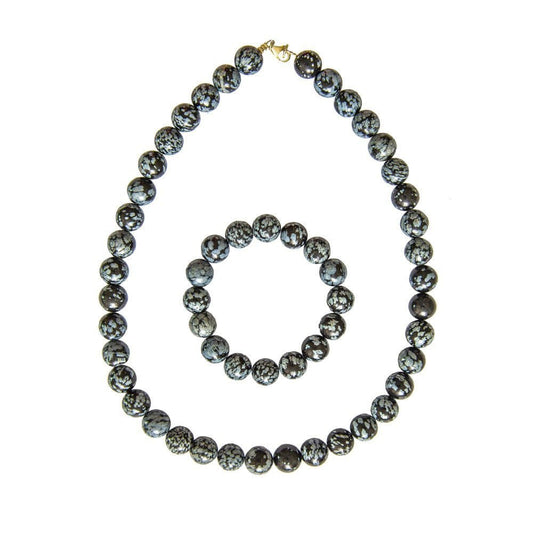 Parure in ossidiana fiocco di neve – Perle sferiche da 12 mm