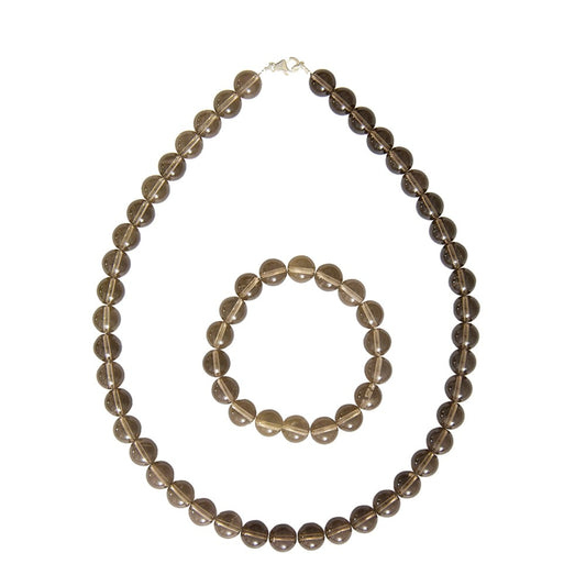 Parure in quarzo affumicato – Perle sferiche da 10 mm
