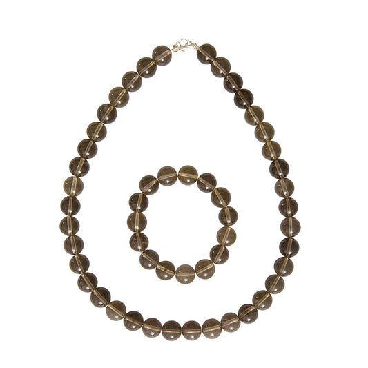 Parure in quarzo affumicato – Perle sferiche da 12 mm