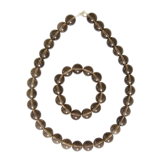 Parure in quarzo affumicato – Perle sferiche da 14 mm