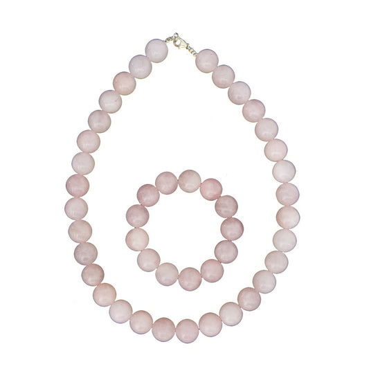 Parure in quarzo rosa – Perle sferiche da 14 mm