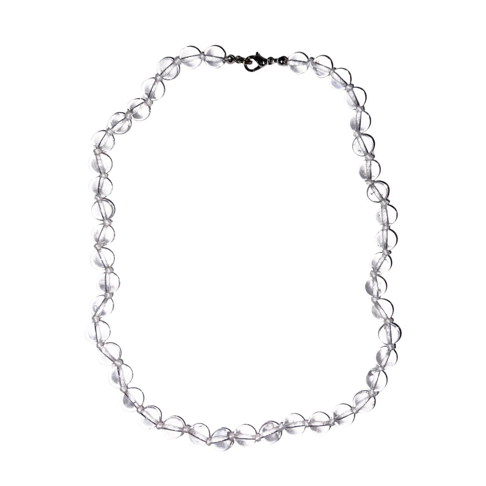 Collana in cristallo di rocca – Perle sferiche annodate 8 mm – 45 cm