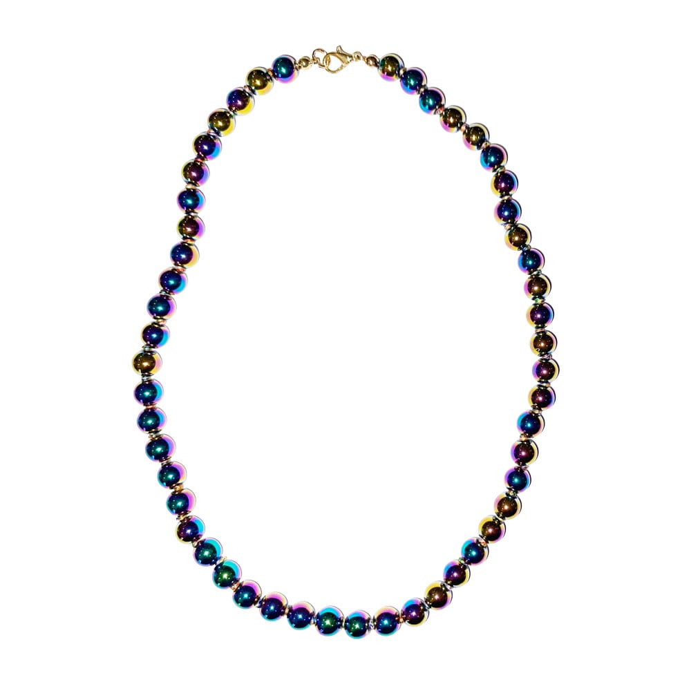 Collana in ematite arcobaleno – Perle sferiche annodate 8 mm – 45 cm