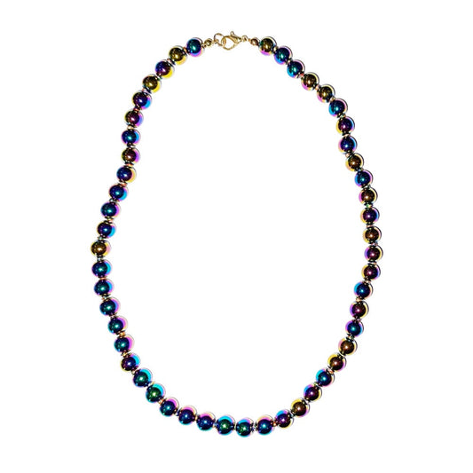 Collana in ematite arcobaleno – Perle sferiche annodate 8 mm – 45 cm