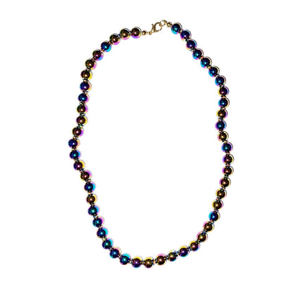 Collana in ematite arcobaleno – Perle sferiche annodate 8 mm – 45 cm