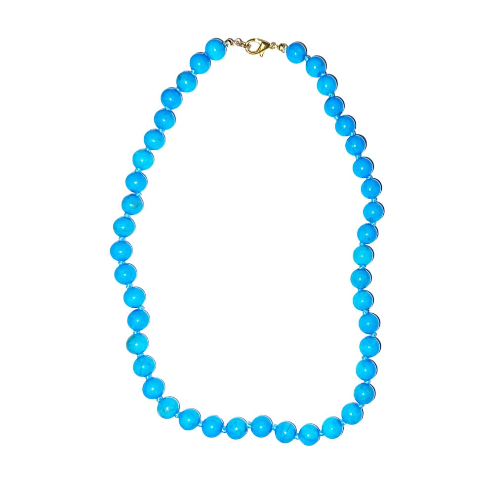 Collana in howlite blu – Perle sferiche annodate 8 mm – 45 cm