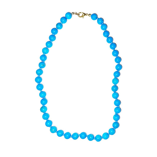Collana in howlite blu – Perle sferiche annodate 8 mm – 45 cm
