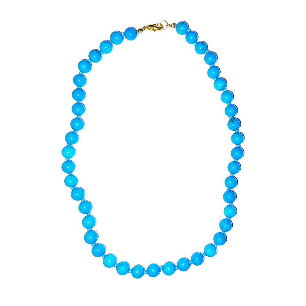 Collana in howlite blu – Perle sferiche annodate 8 mm – 45 cm