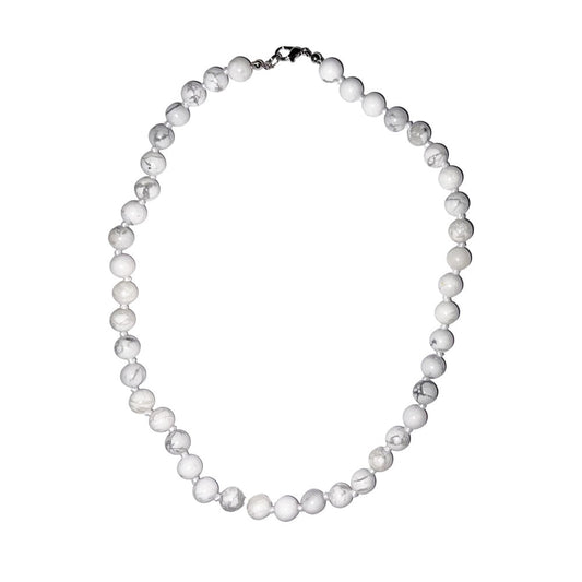 Collana in howlite – Perle sferiche annodate 8 mm – 45 cm
