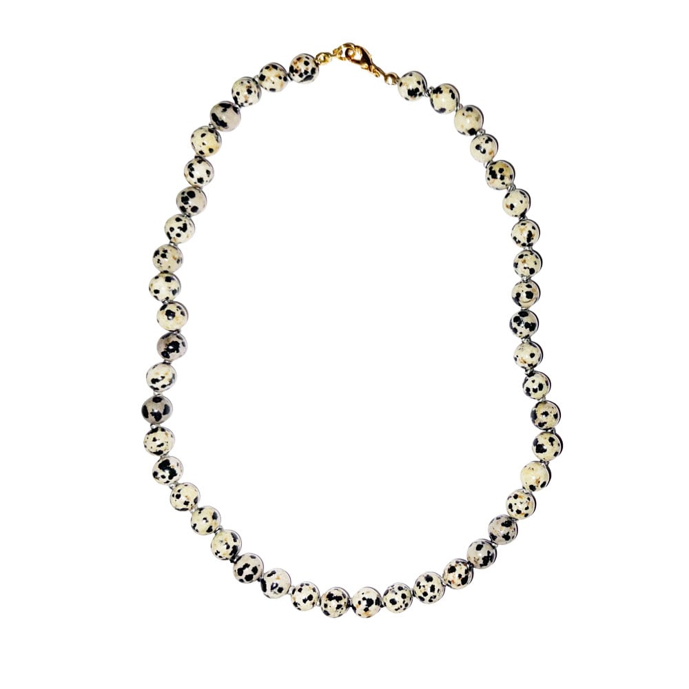 Collana in diaspro dalmata – Perle sferiche annodate 8 mm – 45 cm