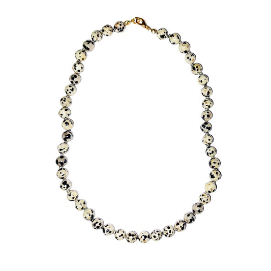 Collana in diaspro dalmata – Perle sferiche annodate 8 mm – 45 cm
