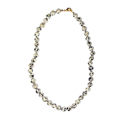Collana in diaspro dalmata – Perle sferiche annodate 8 mm – 45 cm