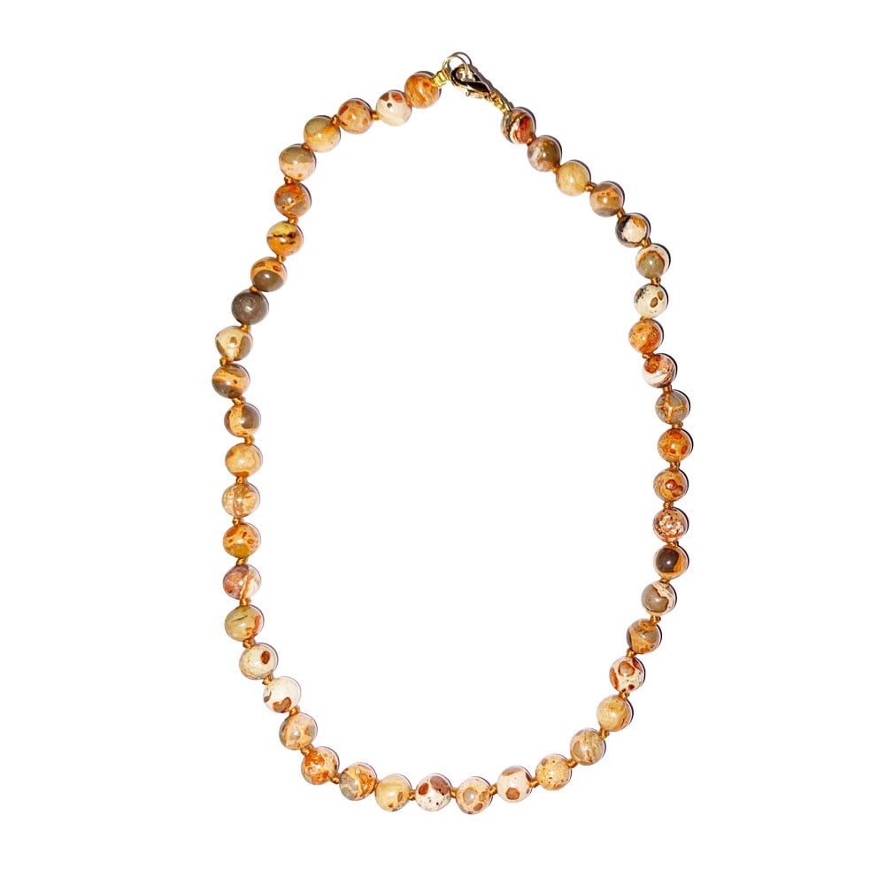 Collana in diaspro leopardato – Perle sferiche annodate 8 mm – 45 cm