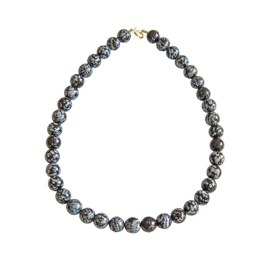 Collana in ossidiana neve – Perle sferiche da 12 mm