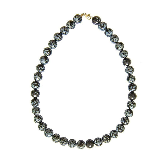 Collana in ossidiana neve – Perle sferiche da 12 mm
