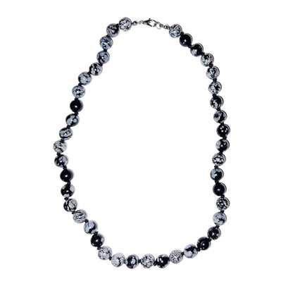 Collana in ossidiana neve – Perle sferiche annodate 8 mm – 45 cm