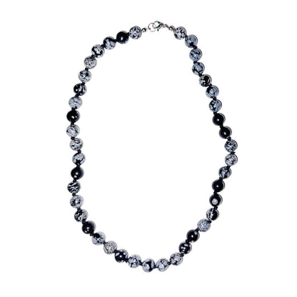 Collana in ossidiana neve – Perle sferiche annodate 8 mm – 45 cm