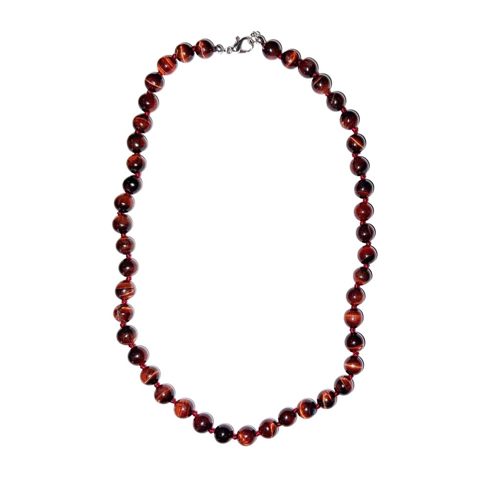 Collana in occhio di toro – Perle sferiche annodate 8 mm – 45 cm