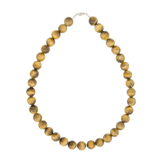 Collana in occhio di tigre dorato – Perle sferiche da 12 mm