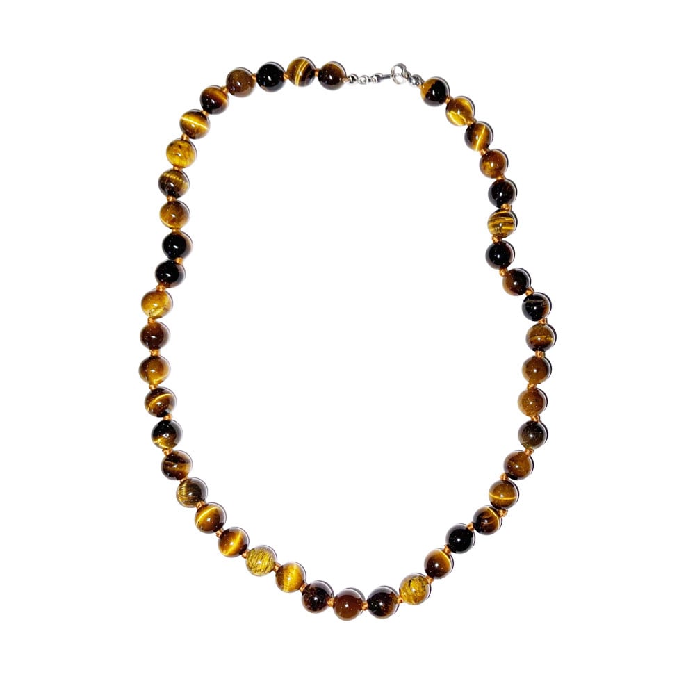Collana in occhio di tigre – Perle sferiche annodate 8 mm – 45 cm