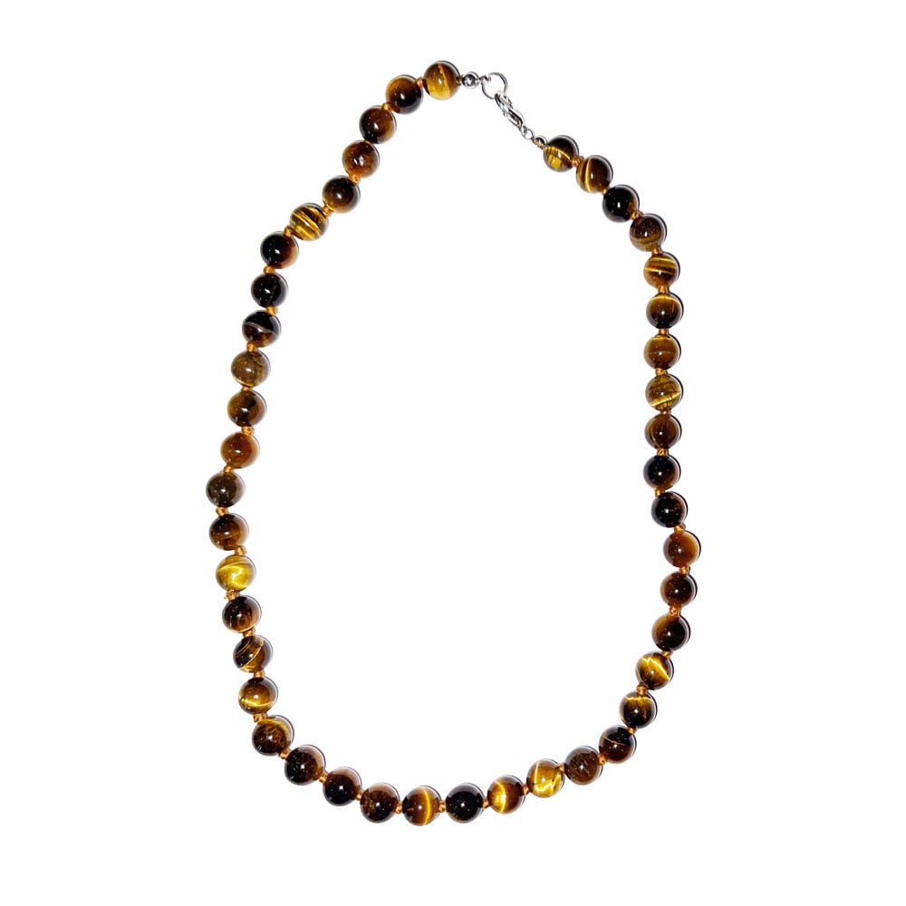 Collana in occhio di tigre – Perle sferiche annodate 8 mm – 45 cm