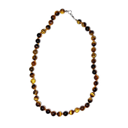 Collana in occhio di tigre – Perle sferiche annodate 8 mm – 45 cm