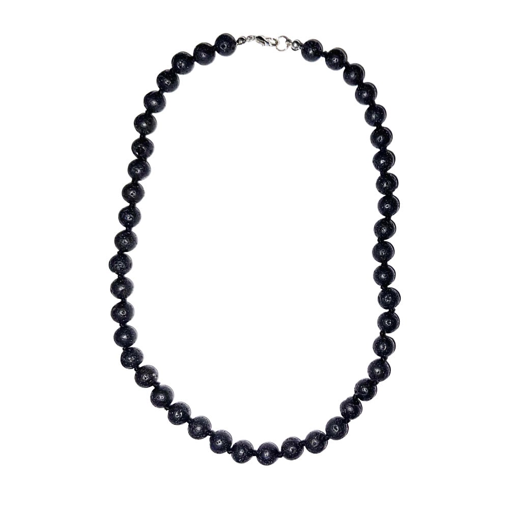 Collana in pietra lavica – Perle sferiche annodate 8 mm – 45 cm